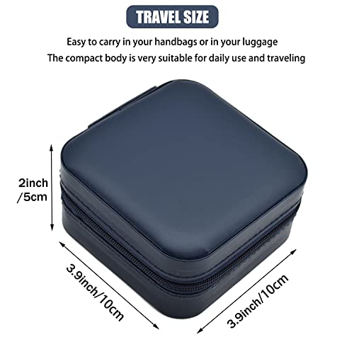Modengkongjian Mini Jewelry Travel Case, Pu Leather Travel Jewelry Organizer Box, Small Portable Portable Jewellery Storage Holder For Womens Rings Earrings Necklaces Bracelets (Navy Blue) #TOP4