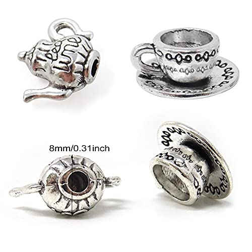 Honbay 40Pcs Metal Teapot Tea Cup Charms Pendant Antique Silver Plated Coffee Mug Jewelry Findings For Diy Necklace Earring Bracelet Keychain Craft Making #TOP2
