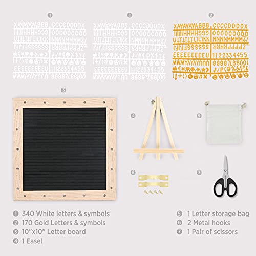 Tuffen Felt Letter Board With Led Lights For Sign Message, Announcement, Wall Decor -10X10 Inches - Changeable Message Board With Stand, 340 White & 170 Gold Letters & Symbols (Black) #TOP6
