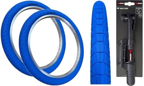 Image of Kenda Krackpot BLUE 20 x 1.95 BMX/Mountain Bike Tyre K-90 (PACK OF 2) + MINI PUMP