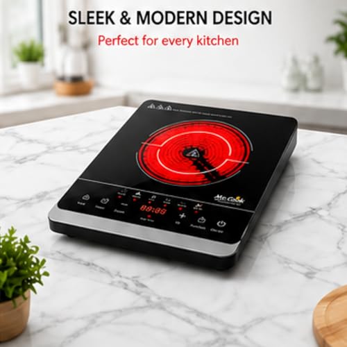 Image of Induction Infrared (Works with all utensils) Cooktop 2200W | Pro Electric Cooking Stove with Touch Control, Crystal Glass Plate, LED Display, 6 Preset Functions, Overheat Protection