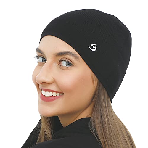 Skull Caps For Women Men Motorcycle, Soft Lightweight Skull Cap Beanie Womens Chemo, Black Beanie Hat For Summer Cycling Running Sports Workout (Black) #TOP1
