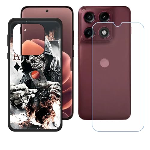 LCEHTOGYE �K�p ?Motorola Edge 70 Pro +�����K���X�X�N���[���v���e�N�^�[�p�P�[�X�A�K�p ?Motorola Edge 70 Pro (6,78")�ƌ݊����̂���u���b�N�\�t�gTPU�V���R���Q���P�[�X�ی�J�o�[ WZ4