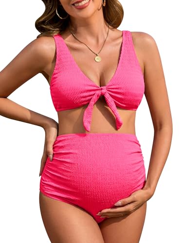 FEOYA Bañadores para Embarazadas Escote en V Delantero Moda Dos Piezas Bikini Premamá para la Playa Vacaciones Fotografía XS