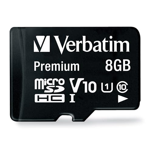 Verbatim 8GB Premium microSDHC Memory Card with Adapter UHS-I V10 Class 10 supports Full HD (1080p) U1 speed rated Up to 80MB/s read speed