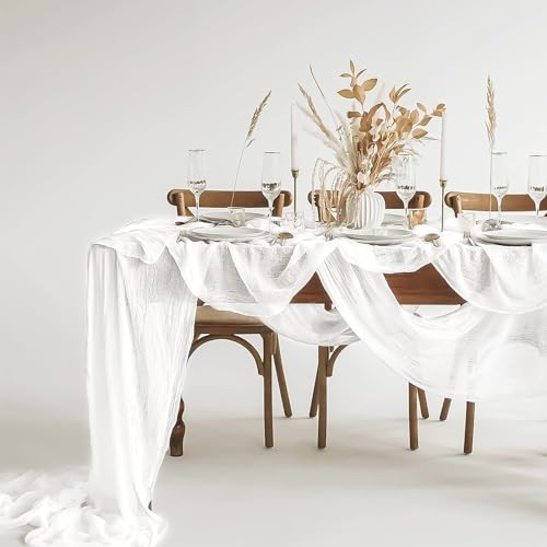 12 Pack White Table Runner, 10FT Cheesecloth Table Runner Long Romantic Semi Sheer Rustic Boho Gauze Table Runners for Wedding Bridal Shower Birthday Party Decorations(21.5×120 Inch) by Pesonlook - Image 5