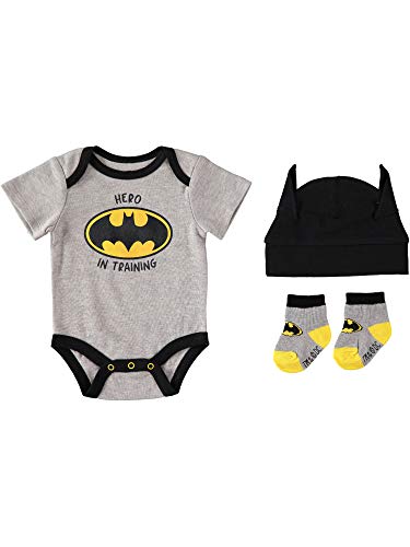 Image of DC Comics Baby Boys' 3 Piece Gift Set Batman Bodysuit Bootie Socks and Hat Set
