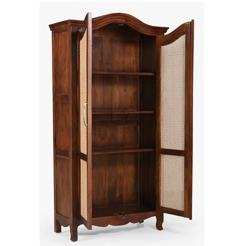 Image of The Attic Catania Kitchen Cabinet, Multipurpose Cabinet for Bedroom Living Room Study bar, Solid Wood Bookshelf /Kitchen Cabinet, Solid Mango Wood, Honey Matte Finish Cane