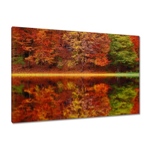 Tableau sur toile paysage d'automne 120x80 cm pour grand salon élégant