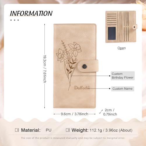 Custom Birth Flower Wallet for Women Personalized Purse with Name Floral Women's Wallet Leather Card Holder Gifts for Mom Grandma (Pink)3