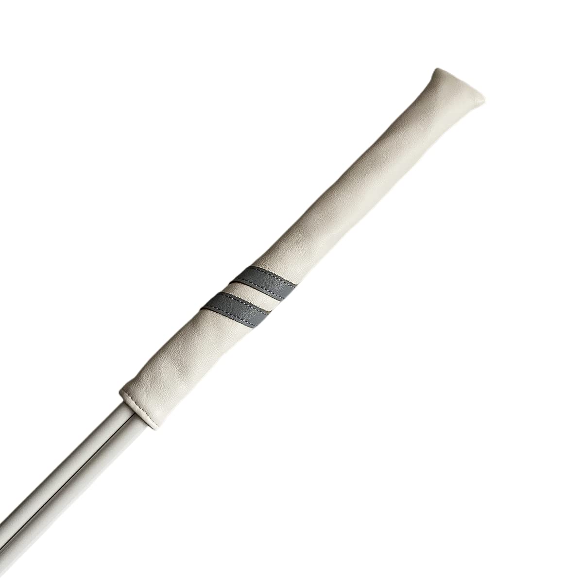 Classic Golf Alignment Stick Cover Headcover Holder 13in Hold at least 2 sticks - White, Light Blue, Black Soft Synthetic Leather Well Made (White| grey stripes)