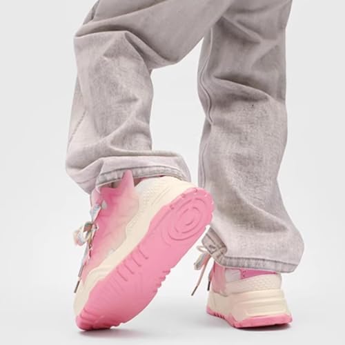 Chunky Sneakers for Women Pink Star Y2K Platform Shoes, 1.6-Inch Hidden Heel, Lightweight Lace-Up Trainers for Street3