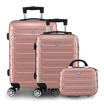 Kit Mala Bordo Viagem Frasqueira Bagagem de Mão ANAC Regulamentada ABS Rígido Rodinhas 360 (Rosê)