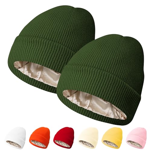 Image of PFFY Womens Satin Lined Beanie Silk Lining Winter Hats Beanies for Women