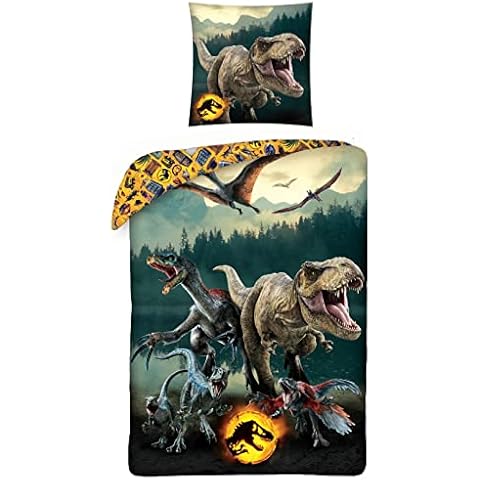 MTOnlinehandel Jurassic World Dinosaur Children's Bed Linen 1 x Pillowcase 80 x 80 cm + 1 x Duvet Cover 135 x 200 cm · T-Rex Dino · 100% Cotton · Cover