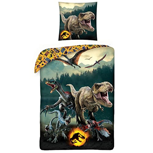 MUSOLEI Dinosaurier Bettwäsche 135x200 Kinder Jurassic World Dino Bettwäsche Jungen Teenager Jugendliche Kinderbettwäsche Mikrofaser 3D-Druck Bettbezug und 1 Kissenbezug 80x80 Geschenk 2 MTOnlinehandel Jurassic World Dinosaurier Kinder-Bettwäsche · 1 x Kissenbezug 80x80 + 1 x Bettbezug 135x200 cm · T-Rex Dino · 100% Baumwolle ·