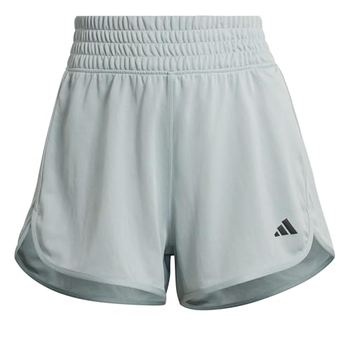 adidas Women's Pacer Essentials Knit High-Rise Shorts, Wonder Sage/White, M 5 inch