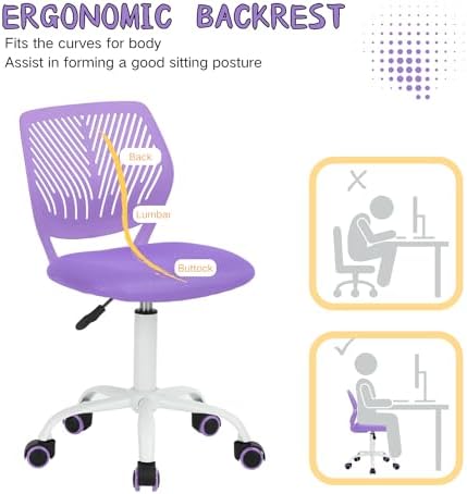 5. Bild von Homy Casa Schreibtischstuhl Verstellbarer drehbarer Bürostuhl Stoffsitz Ergonomischer Arbeitsstuhl ohne Armlehne Lila