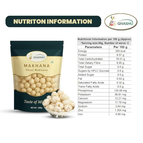 Image of 250 gm GIVASHU Authentic Mithila Unpolished Hand-Picked Phool Makhana | 100% Natural & Gluten-Free Foxnuts | High Protein & Fiber, Low Calorie Weight Loss Superfood