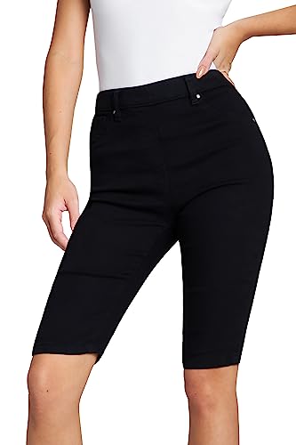 CityComfort Womens Shorts Teenagers Summer Jegging Denim Ladies Shorts Knee Length Holiday Casual Stretchy High Waisted (Black, 8)