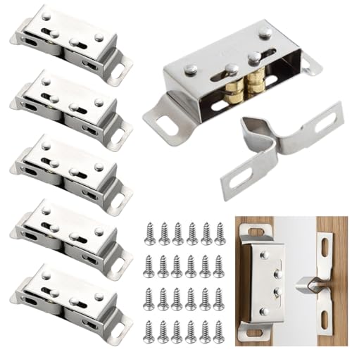 SGERUFZ 6 piezas fuerte pestillo doble rodillo para puerta de armario, Doble Rodillo Gabinete Pestillo Puerta, cierre puerta armario, muebles (Plata)