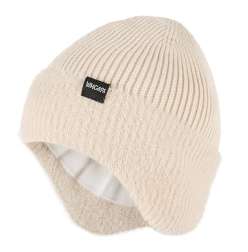 Image of Wmcaps Winter Fleece Line Beanie with Earflap for Men Women, Outdoor Warm Thermal Knitted Hat Stocking Caps