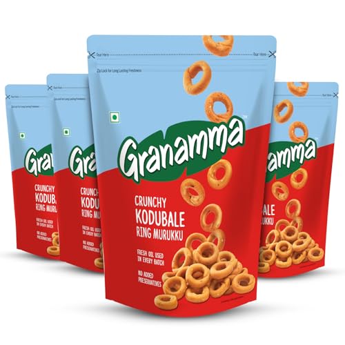 Granamma Crunchy Ring Murukku/Kodubale| Pack of 4, 500g| Traditional South Indian Snacks| Ready-To-Eat Snack| Fresh Oil Used in every Batch| No Added Preservative (125g x 4) (B0CR18BCKR) Amazon Price History, Amazon Price Tracker