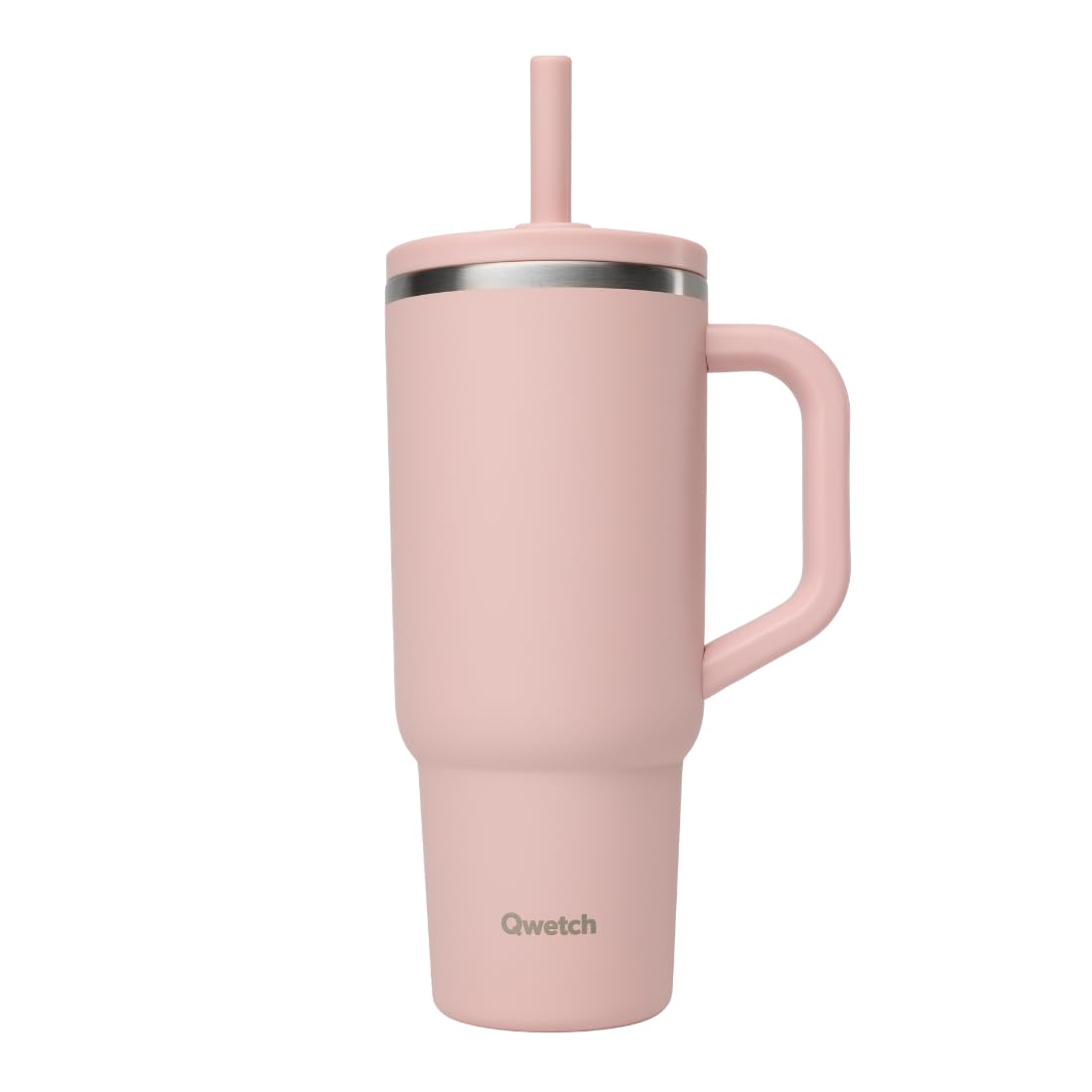 QWETCH - Kubek termiczny Travel Cup - Recykling stali nierdzewnej Pastelowy Różowy - Kubek termiczny Tumbler Termos Z klapką wodoodporny, uchwyt, stojak na kubek, biuro, sport, kubek podróżny, kubek