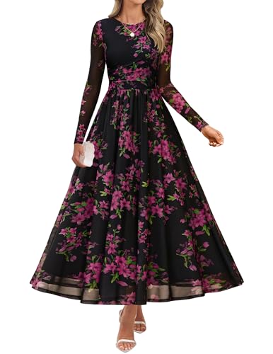 ZESICA Women's Maxi Dress 2026 Spring Long Sleeve Crewneck Floral