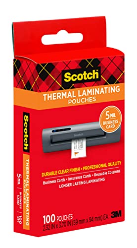 Scotch Thermal Laminating Pouches, 5 Mil Thick For Extra Protection, 2.32 X 3.70-Inches, Business Card Size, 100-Pack (Tp5851-100) #TOP5