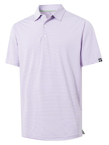 Image of Men' s Golf Shirts Short Sleeve Performance Moisture Wicking Dry Fit Striped Golf Polo Shirts for Men