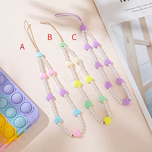 Mobile Phone Straps Ins For Women Heart Beaded Anti-Lost Lanyard Telephone Jewelry Phone Charm Acrylic Bead Mobile Phone Chain(Heart-Purple) #TOP3