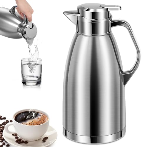 2.3 L Stainless Steel Thermal Carafe, Double Wall Insulated Vacuum Jug, Vacuum Insulated Coffee Pot with Press Button Top, 24 Hrs Heat Cold Retention for Coffee Milk Tea Beverage Juice(Silver)