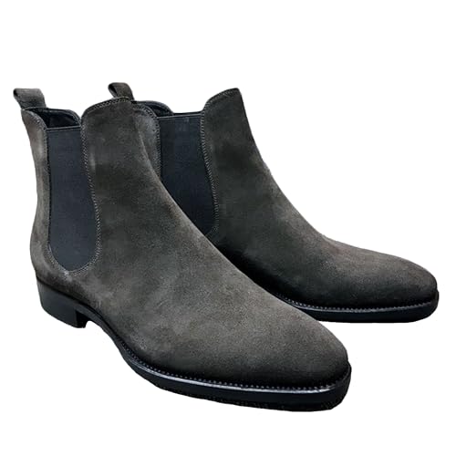 Dressnu Botas de piel sintética Chelsea para hombre, elásticas, gris, 43 1/3 EU