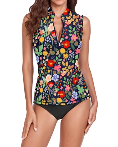WOWENY Women Rash Guard Sleeveless Swim Shirts UPF 50 Sun Protection Swimsuit Tops Bathing Suit Top No Bottom