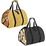 Rionaty 2 Pcs Firewood Carrier - Waxed Canvas Tote Bag, Extra Large Water-Resistant Portable Wood Carrier for Firewood Stove Indoor Outdoor Camping Trip (Brown and Black)