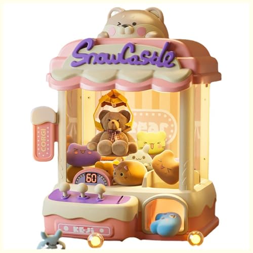 HBDSMLPL Claw Machine for Kids, Mini Candy Grabber Prize with Light and Music,1 Bear Doll,30 Dolls,10 Gashapons, Mini Candy Grabber Prize for 4-7 8-12 Year Old Boy Girl Gift Ideas,Pink