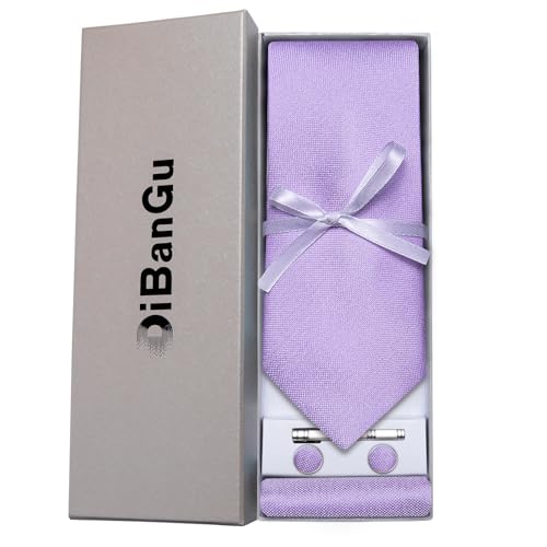 Image of DiBanGu Mens Silk Necktie Solid Color Tie and Pocket Square Cufflink Tie Clip Set Woven Plain Ties for Men Wedding Party