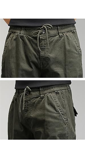 Hndudnff Men's Multi-Pocket Pants Casual Cotton Cargo Pants Drawstring Ankle Length 9 Part Trousers3