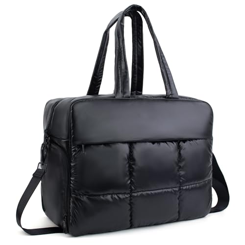 Weekender Fluffy Bag Quilted Nylon Puffer Tote Bag Personal Item Bag for Airlines Overnight Gym