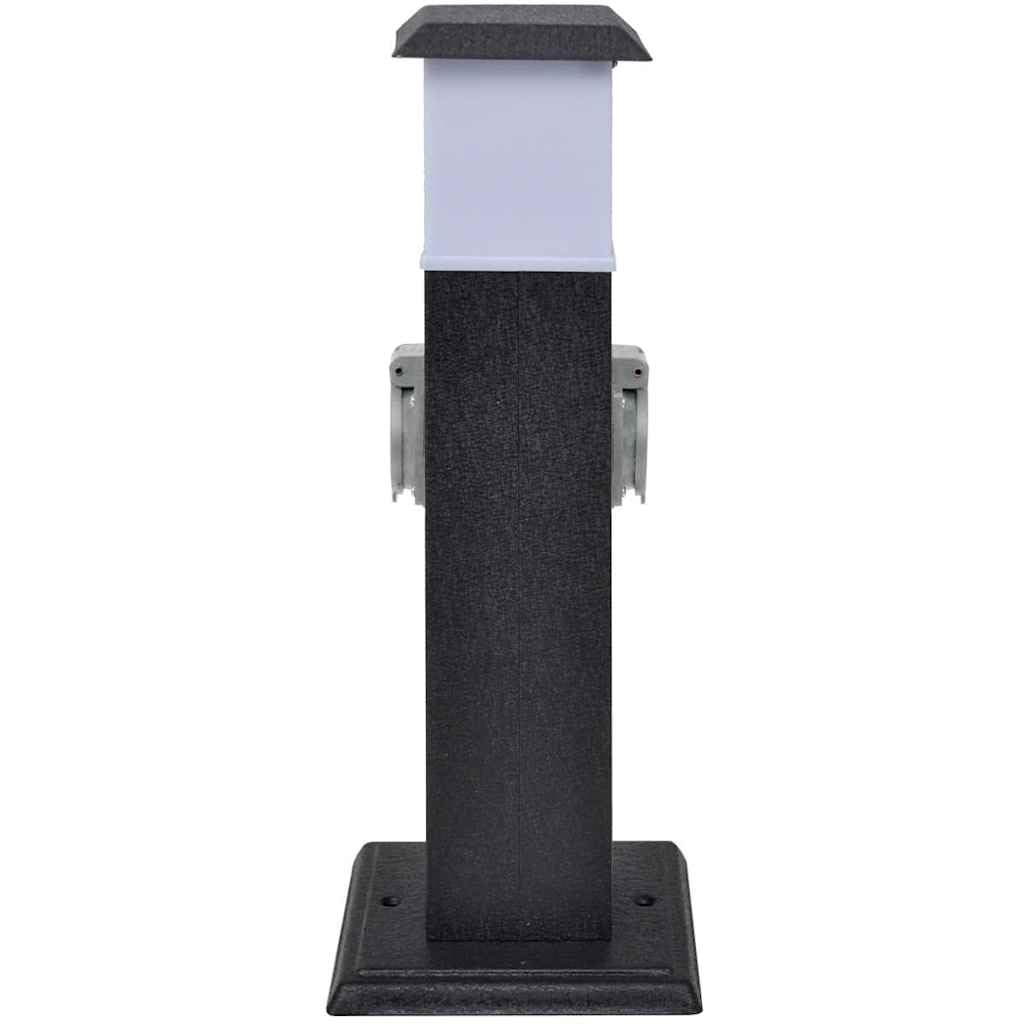 Regleta para jardín, torre negra con lámpara, chapa de hierro resistente a la intemperie, protección IP44, doble enchufe múltiple para exteriores, compacto, 15,5 x 15,5 x 40,5 cm, ideal para