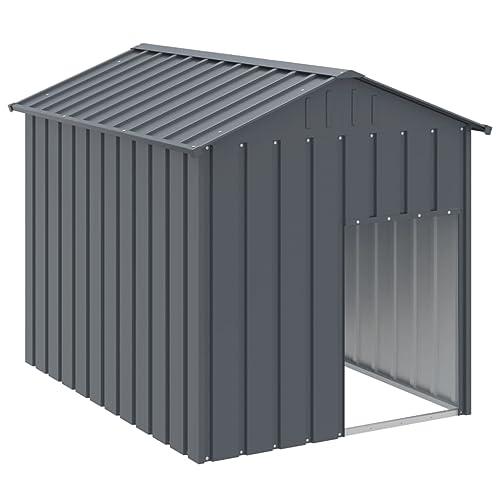 vidaXL Galvanised Steel Dog House with Roof - Anthracite Dog Kennel for Outdoor/Indoor, Spacious Dimensions, Weather-