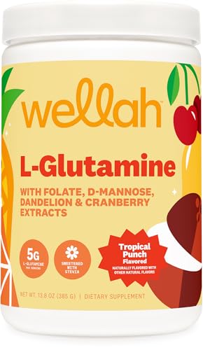 Wellah L-Glutamine Powder Tropical Punch (50 Servings) - 5g L-Glutamine Per Serving, Sweetened with Stevia