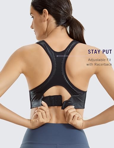 Image of SYROKAN Women's Sports Bra Front Adjustable High Impact Support Padded Wireless Racerback Plus Size Running Bra