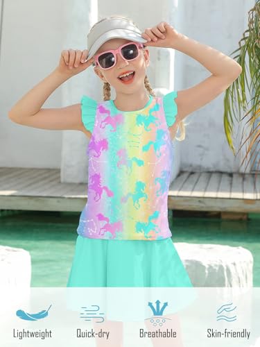 Image of Girls Swimsuit 2 Piece Ruffle Bathing Suit UPF 50+ Tankini Swimsuit Skirt with Lining Size 3-10