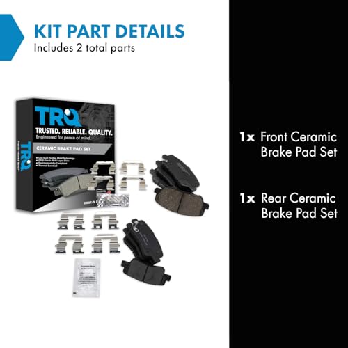 Image of TRQ Front and Rear Ceramic Brake Pad Set | For 2013-15 Hyundai Veloster Turbo 2014-15 Veloster Turbo R-Spec 2014-16 Kia Forte Koup SX 2014-16 Forte5 2015-16 Forte5 SX