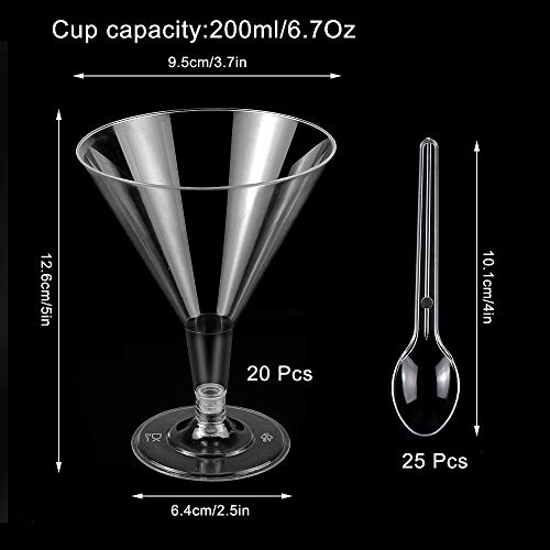 Selftek 20Pcs Disposable Plastic Martini Glasses, 7 Oz/200Ml Mini Dessert Cups With 25Pcs Spoons, Appetizer Dessert Cups Drinkware For Home Bar Restaurant Party Supply #TOP3