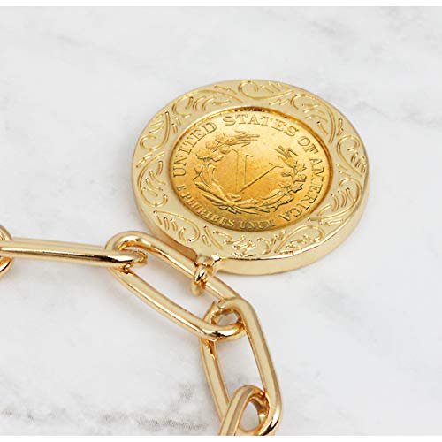 American Coin Treasures Liberty Nickel Gold-Layered Coin Elongated Link Bracelet | Goldtone Clip Style | 7 Inch 3 Inch Extender with Lobster Claw Clasp | Certificate of Authenticity3