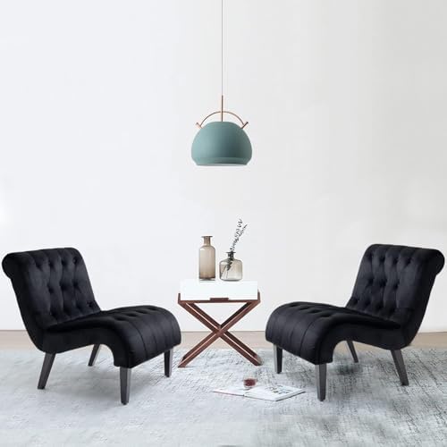 AVAWING Armless Accent Chair Set of 2, Upholstered Button Tufted Living Room Chairs with Wood Legs, Comfy Frosted Velvet Lounge Chair Reading Chair for Bedroom, Black