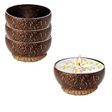 Hiyoo 4 PCS Dough Bowl for Candle, Natural Coconut Shell Bowl with Coconut Silk Base, Vintage Rustic Bowl Candle Container for DIY Home Crafts Making Farmhouse Table Centerpiece, 3.5 x 2 Inch